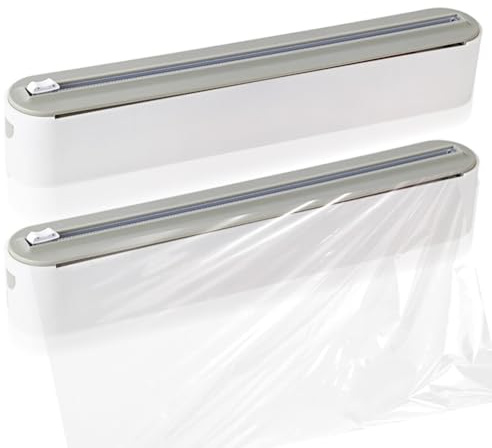 Derouleur Film Alimentaire Magnétique, 2 Pcs Distributeur Papier Aluminium et Film Magnétique, Coupeur Mural Amélioré Dérouleur Rangement Papier Alu et Film Alimentaire avec Coupe