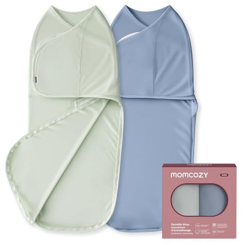 Momcozy Pucksack Baby 0-3 Monate, leiser Verschluss,Swaddle für frischgebackene Eltern, Blau und Grün