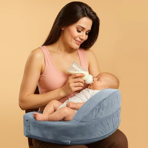 TABKSOLA Coussin d'allaitement avec bordure de sécurité, coussin de nourrissage, ergonomique et confortable, noyau en mousse à mémoire de forme et housse amovible et lavable