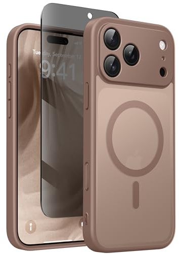 Magnetic Case for iPhone 17 Pro Max with Privacy Screen Protector [Compatible with MagSafe] [Camera Protection][Military-Grade][Camera Control Cover]Translucent Matte 17 ProMax Phone Case,Brown | [Full Camera Protection][Military Grade] Magnetic Translucent Phone Case for iPhone 17 Pro Max with Privacy Screen Protector