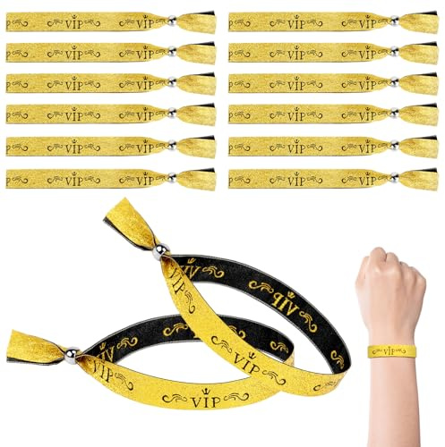 CxutSa 60 Stück VIP Stoff-Armbänder Eintrittsbänder Schwarze Goldene Wiederverwendbar VIP Einlassbänder für Events Konzert Festival Geburtstag Hochzeit