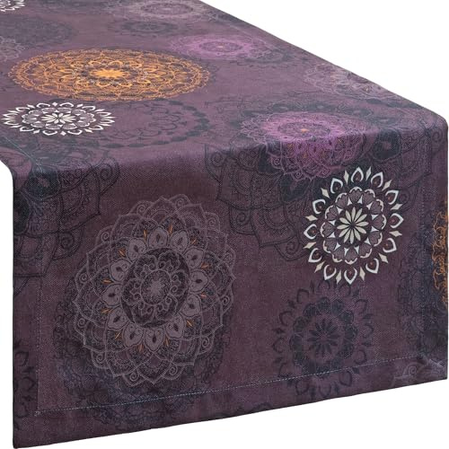 Erwin Müller Tischläufer Mandala aubergine Größe 40x170 cm - robuste, strapazierfähige Qualität, pflegeleicht, samtige Oberfläche