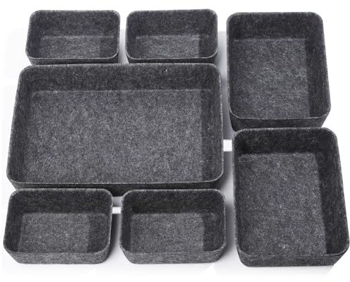 lomdung 7 Stück Schubladen Organizer Filz, Stapelbare Filz-Aufbewahrungsboxen, 19.5 X 28.5 X 5 CM Filzs Aufbewahrungsbox, für Schreibtisch, Frisiertisch, Büro, Nachttisch, Kleiderschrank