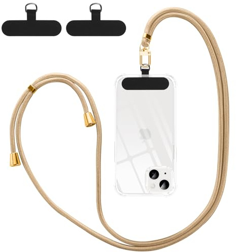 Olgary Cordon Telephone Portable,Tour de Cou Téléphone Universelle avec Amovible Collier Lanière Corde en Bandoulière Compatibles avec Plupart des Smartphones Case,Or
