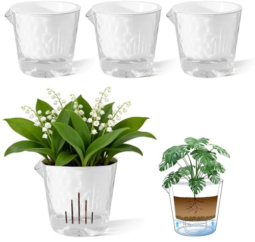Yimomoyi Juego de 4 macetas para hierbas de cocina con sistema de riego, maceta grande con almacenamiento de agua transparente, maceta de albahaca, juego de macetas, color blanco