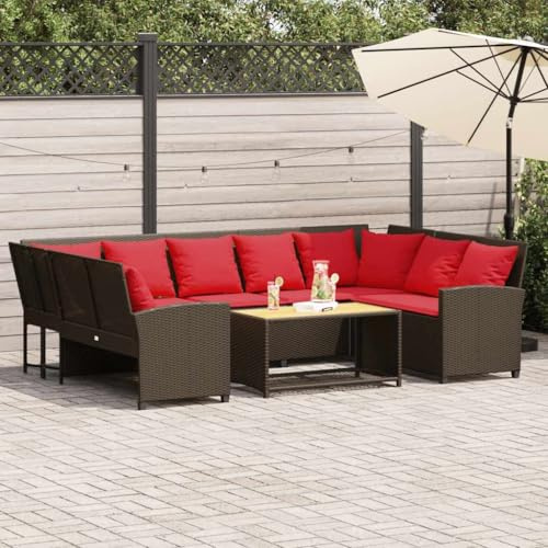 Bucmath Gartensofa mit Kissen Braun, Poly Rattan Loungesofa 288x181x87,5 cm, Modulares Design, UV-beständig, Robustes Outdoor Möbel Set für Terrasse, Balkon