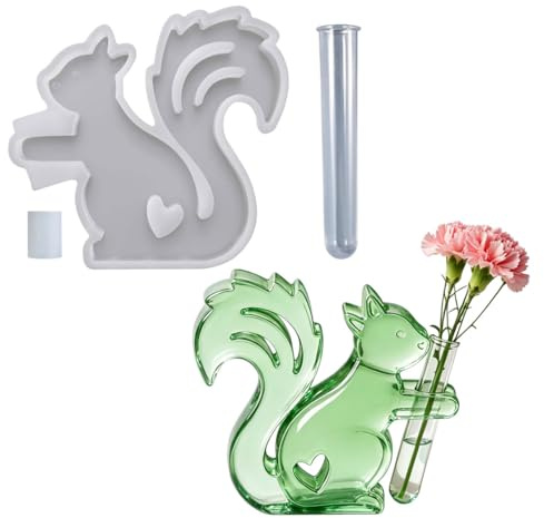 Rabbit Vase Resin Mould with 3 Test Tubes, Planter Silicone Mould for DIY Plant Propagation Station, Flowers Preservation, Office Home Decoration, Easter Gift (Squirrel)