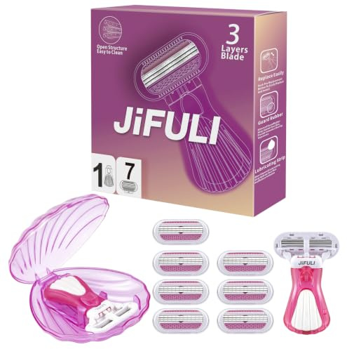 JiFULI Intimrasierer für Frauen, kompakter Kurzgriff, 7 Ersatzköpfe, muschelförmige Box, ideal für Reisen,Rasierer Damen Intimbereich Intim Frau Intimzone Intimrasierer Für Frauen (Rosa)