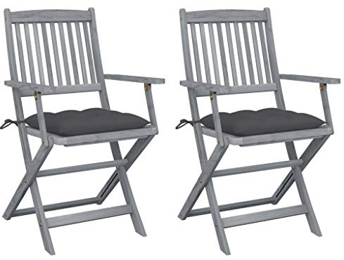 HETFTJN Set of 2 Folding Acacia Wood Patio Chairs with Cushions, Gray