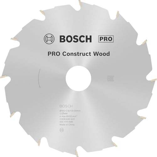Bosch 1x PRO Construct Wood Kreissägeblatt, 180 x 2,6 x 30 mm | für Bauholz mit Mörtel und Nägeln, Holz mit Nägeln, Ø 180 mm, Professional Zubehör kabelgebundene Handkreissägen