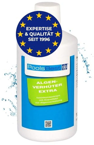 PoolsBest Algenverhüter extra 1L I schaumfreier Algenvernichter für Pool I hochdosiertes Algenmittel zur Wasserpflege- & Reinigung I Poolreiniger mit Klareffekt gegen grünes Wasser im Pool