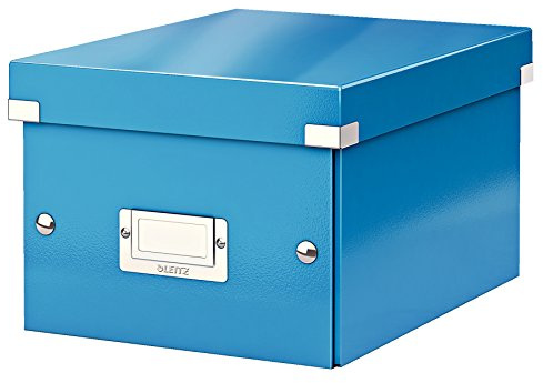 Leitz Click & Store Aufbewahrungsbox mit Deckel Klein, Box für Unterlagen bis A5 im Büro u. Haushalt, Transportbox aus 84% recycelter Premium-Hartpappe, Etikettenhalter, Blau, 60430036