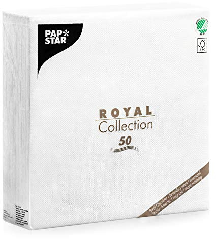 Papstar 50 Serviettes Royal Collection Pliage 1/4 48 cm x 48 cm Blanc, # 11577
