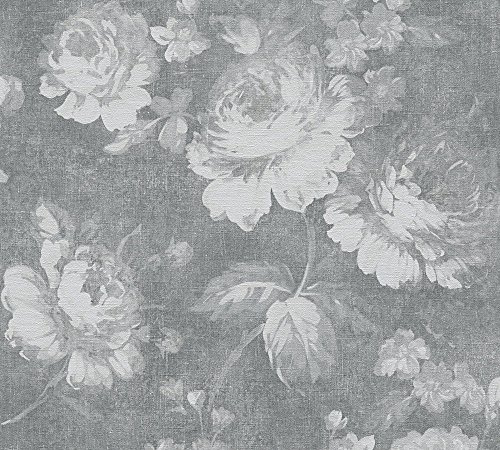 A.S. Création 33604-1 Secret Garden Papier peint intissé Motif roses romantiques et florales Gris 10,05 m x 0,53 m Fabriqué en Allemagne