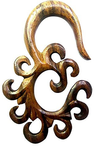 Sonoholz Piercing Holz Schnörkel Spirale Hook 6mm 8mm 10mm Dehnspirale Dehnschnecke | Tribal Handarbeit Expander Damen Herren Flesh Lobe Dehner Tunnel Ohrring Taper Dehnungsstäbe Rad