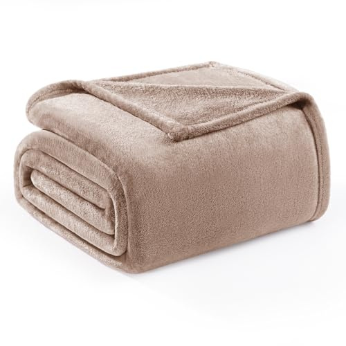 Exclusivo Mezcla Plaid Couverture Polaire, pour Canapé ou Lit, Toutes Les Saisons, Doux et Chaud, Pelucheux et Léger, 220x240 CM, Camel