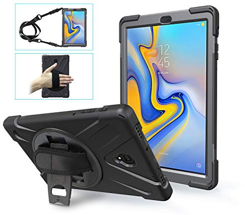 Gerutek Hülle für Samsung Galaxy Tab A 10,5 2018 SM-T590/T595 | Stoßfeste Hülle mit 360° Drehbar Stände/Handschlaufe, Schultergurt Stifthalter, Rundumschutz Case für Arbeit/Outdoor/Drinnen