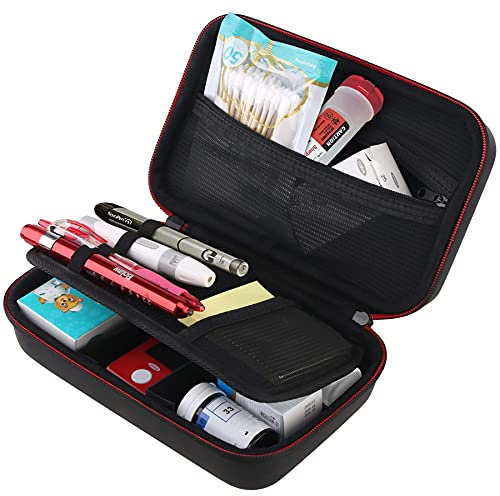 BOVKE Reisekoffer für Diabetikerbedarf, Aufbewahrungskoffer für Insulinpens, Blutzuckermessgeräte,Teststreifen, Medikamente, Lanzetten, Spritzen, Pen-Nadeln und anderes Diabetiker-Testzubehör,Schwarz