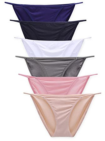 Buankoxy Women's 6 Pack Low-Rise String Bikini Panty Stretch Briefs(12,Multi Colors)
