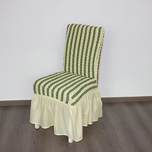 Jacquard Stuhlhussen FüR EsszimmerstüHle Dehnbar einfach ausgestattet Esszimmer Stuhlhussen Abnehmbar waschbar Schonbezug Möbelschutz mit Rock im Landhausstil -grün-6 STÜCKE