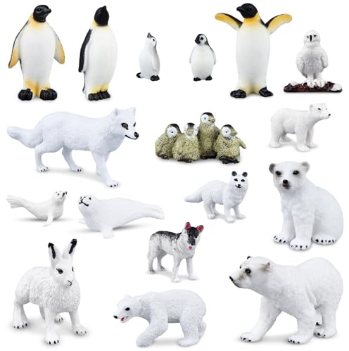 PLULON 18 Figuras de Animales Polares de Invierno, pingüino, Oso Polar, delfín, Figura en Miniatura navideña para decoración de Tartas de cumpleaños, Adornos navideños para el hogar