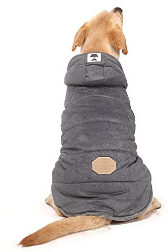 Zunea Hunde Kapuzenpullover Winterjacken Fleece Gefüttert Weste Wintermäntel Warme Kleidung Weicher Kapuzenmantel Winddicht Haustier-Sweatshirt Bekleidung für Mittelgroße und Große Hunde Grau 7XL