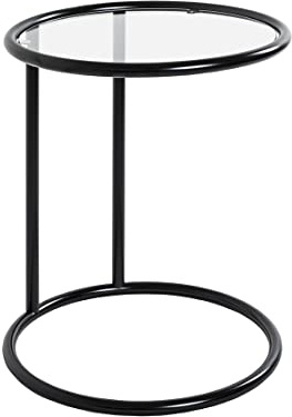 HAKU runder Beistelltisch mit Glasplatte schwarz Metall Couchtisch mit Sicherheitsglas 5 mm - Maße: H 55 x Ø 45 cm Style: Modern