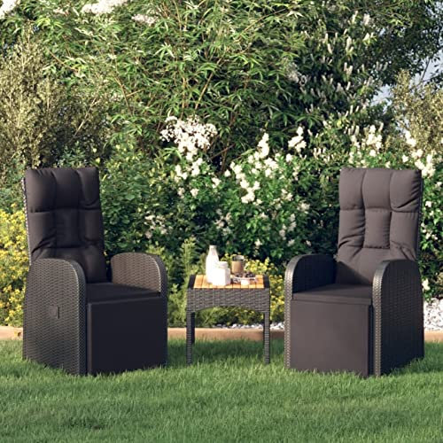 Keketa Homgoday Garten-Liegestuhl mit Liegefunktion, PE-Rattan, Schwarz, 2 Stühle + Kissen Model319544