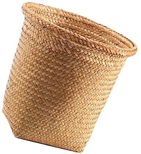 STOBAZA Handgefertigter Rattan Aufbewahrungskorb Vielseitiger Dekorativer Abfalleimer Für Büro Schlafzimmer Und Badezimmer Mittlerer Geflochtener Müllbehälter Mit Charmantem Design