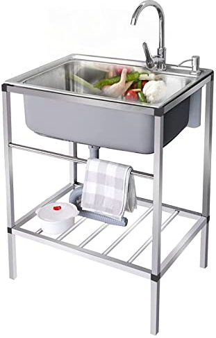 WORDFUN Fregadero De Cocina Comercial, Fregadero Cuadrado para Catering, Fregadero con Escurridor, Mueble Fregadero, Fregadero Multiusos, Fregadero De Lavandería Portátil, Fregadero Camping