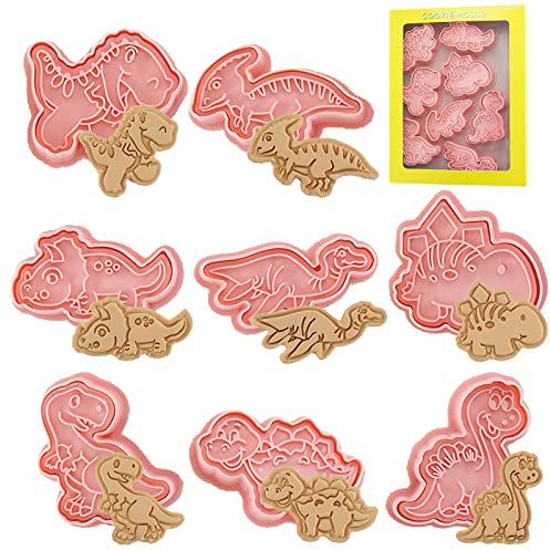 Meajore Dinosaurier Ausstechformen Set, 8 Stück Dino Ausstechformen Mini Dinosaurier Ausstechformen für Kinder Backen Lebensmittel Dekoration Werkzeuge (Dinosaurier)