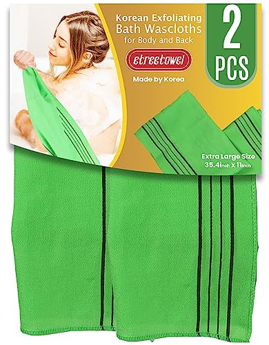 etreetowel Extra Large Size 90 x 28cm (2 PCs) Korean Asian Exfoliating Bath Washcloths Mitt Scrub for Body and Back washcloth Glove Viscose Rayon Towel for Soft Skin