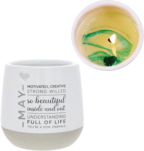 Pavilion Gift Company - May 11 oz Wax Reveal Candle, Natural Soy Wax Birthstone Candle, Jasmine Scented, Gemstone Candle with Crystal Inside, Birthday Gifts for Women, 1 Count