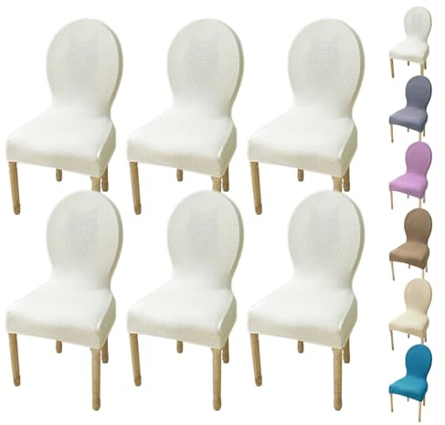 KCCRHIN Fundas Sillas De Comedor Pack 6/4/2 Fundas Sillas Boda Respaldo Alto Cubierta De Silla con Respaldo Redondo Fundas para Sillas Ajustables Elásticas De Comedor Boda Cocina,A 6pcs