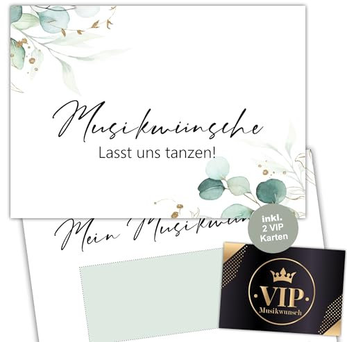 Eummel 50 Zauberhafte Musikwunschkarten inkl. VIP Karten für Hochzeit Geburtstag Musikwunsch Dj Karten Boho Musikwünsche Musikkarten Partykarten