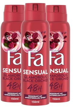 FA Deospray Glamorous Moments (3x 150ml), Deodorant mit dem glamourösen Duft der schwarzen Orchidee, Vegane Formel, stoppt Bakterien, Deo-Schutz ohne Aluminiumsalze
