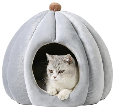 Katzenbett, Katzenbett, Katzenzelt, Katzenhöhle mit herausnehmbarem, waschbarem Kissen, Katzenhöhle mit rutschfester Unterseite für Katze/Kaninchen/Welpen/Kätzchen, 42 x 42 x 43 cm, Grau