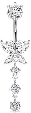 CIZME 925 Piercing all'ombelico in Argento Sterling 14G 8 mm Barra ombelicale con Ciondolo a Farfalla Piercing al Ventre Gioielli con CZ
