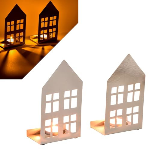 Marrakesch 2er Set Moderne Teelichthalter Winterhaus Silber aus Metall 18cm Gross – Tischdeko Modern für Kerzen Maison