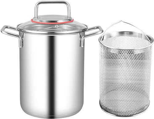 RUGPDA Stainless Steel Asparagus Pot, Vegetable Steamer Pasta Cooker Oil Deep Fry Pan with Basket and Glass Lid for Home Kitchen Restaurant