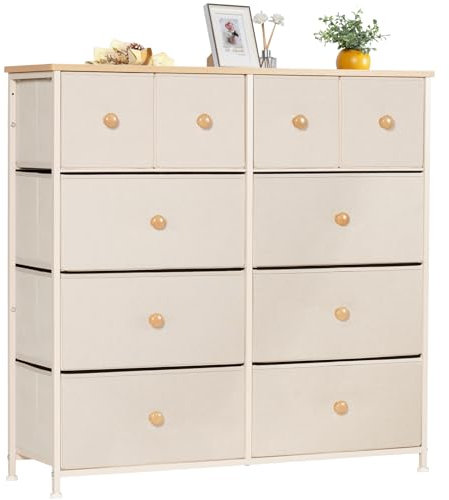 LYNCOHOME Cómoda con 10 cajones de Tela, Cómoda para Dormitorio, Mueble de almacenaje, Muebles de Dormitorio, cajonera para Cocina, Oficina, Pasillo, Mueble para TV con cajones