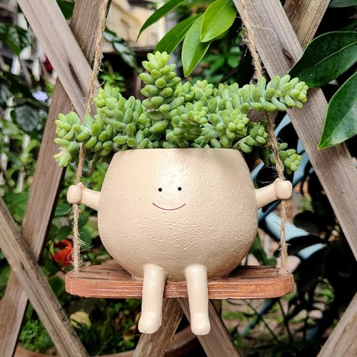 Aoipend Blumentopf mit schwingendem Gesicht, hängende Harzblumenkopf, Pflanzgefäße für Innen- und Außenbereich, Sukkulentententöpfe für Perlenketten, Geschenk für Mutter, Weihnachten