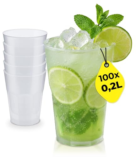 Silverkitchen 100x Cocktail Plastikbecher 0,2 L – Stapelbare Mehrweg Partybecher - Spülmaschinenfeste Hartplastik Becher für Events, Partys & Gastro