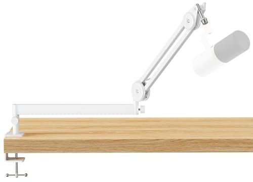 TONOR Braccio per Microfono a Basso Profilo, Supporto per Microfono Completamente Regolabile con Morsetto per Montaggio su Scrivania, Gestione dei Cavi, per Streaming Gaming Podcast T40LP, Bianco