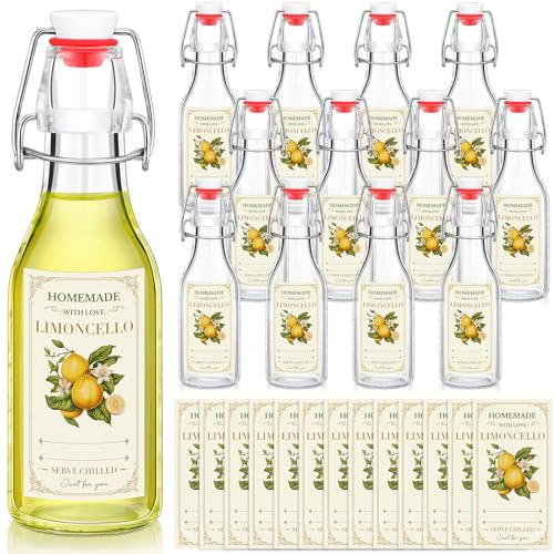 Havawish Limoncello Glasflaschen mit Bügelverschluss, für hausgemachte 237 ml, klare Limoncello-Flaschen mit Etiketten, Stopfen für Zuhause, Brauen, Geschenke, Hochzeit, Einweihungsparty