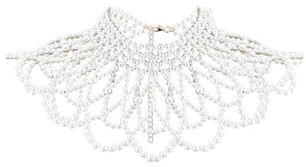 NICENEEDED Perlen-Schulterhalskette, Perlenschal-Körperkette, Mehrschichtige Französische Strand-Bikini-Kragen-Körperschmuckketten