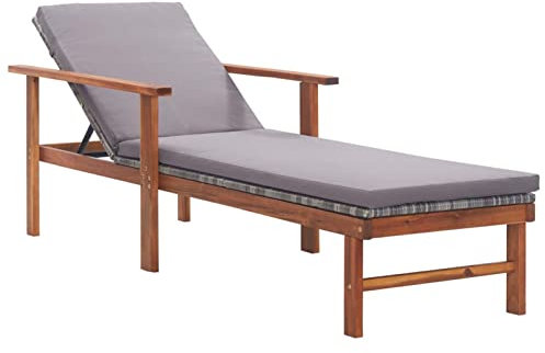 ShGaxin Sonnenliege mit Auflage, Balkonliege, Gartenliege, Sonnenbett Outdoor, Gartenliegestühle, Freizeitliege, Strandliege, Gartenmöbel, Himmelsliege,Poly Rattan Akazie Massivholz Grau
