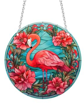 Flamingo Acrylic Window Hangings Yard Ornament Acrylic Wall Stained Panels Decor Window Art Decor for Bedroom Office Garden Kitchen