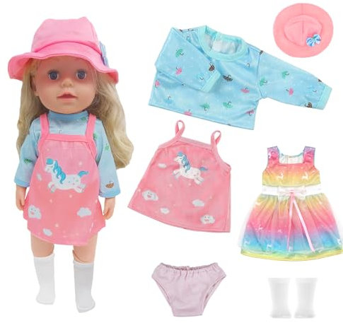 Puppenkleidungsset für 12-18 Zoll Baby Puppen, 30-45cm Kleidung Bekleidung, 6 Stück Neues Puppenkleidungs Puppen Rockanzug+Unterwäsche+Socken, Süßes Babypuppenzubehör, Mädchen Geschenke (Keine Puppe