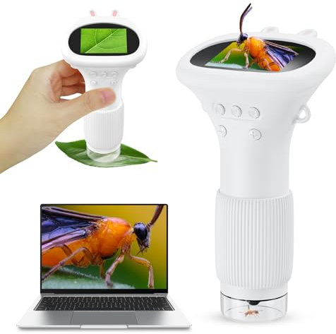 Ashfly Kids Pocket Microscope, Microscope Portable 50X-200X avec écran IPS 2 et 8 lumières LED pour la Photo et la vidéo, Cadeau Microscopepour Enfants 3+ - Blanc